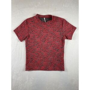 Free People‎ Mock Neck Textured Knit Short Sleeve Top Red Black XS
